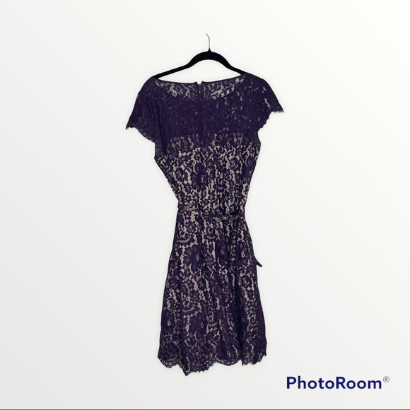 ELIZA J Purple Lace Belted Cap Sleeve Fit and Flare Cocktail Dress, Size 10 - Picture 10 of 10